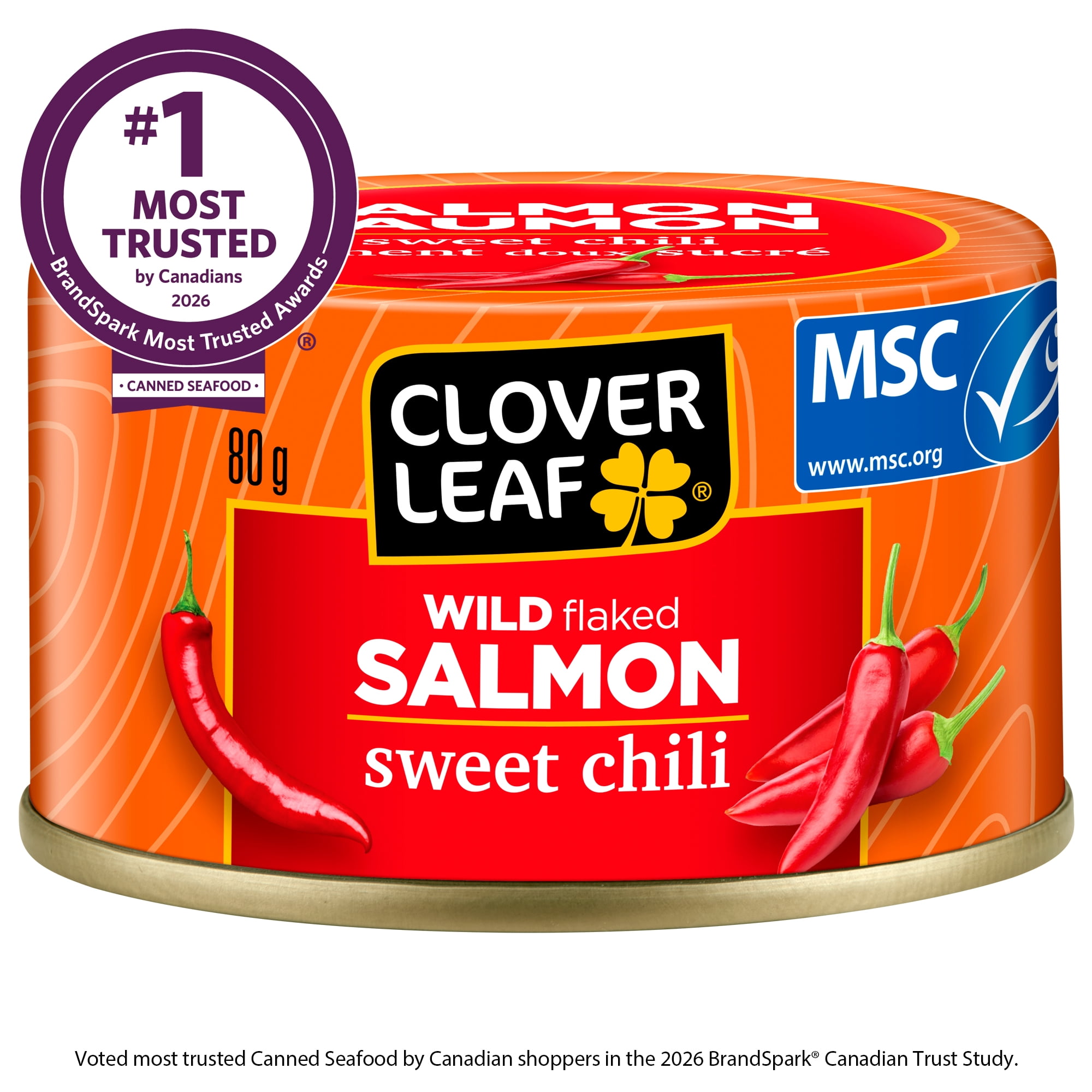 Clover Leaf Wild Flaked Salmon - Sweet Chili 80g, MSC Certified, 100% Preservative-Free, Canned Fish. Gluten Free