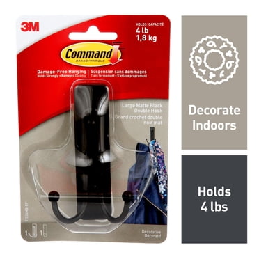 Crochets doubles muraux Command (grand format), noirs, décoration sans dommages, 1 crochet
