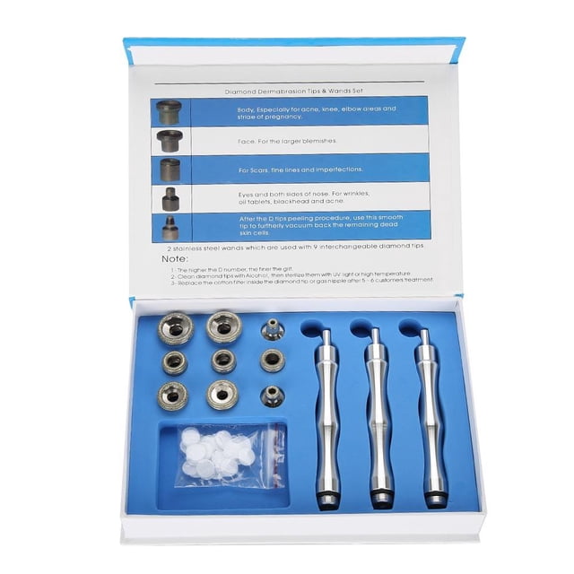 FAGINEY Diamond Tips, Diamond Filter,Replacement Diamond Microdermabrasion Dermabrasion Tips with Handle Stainless Steel Filter Set