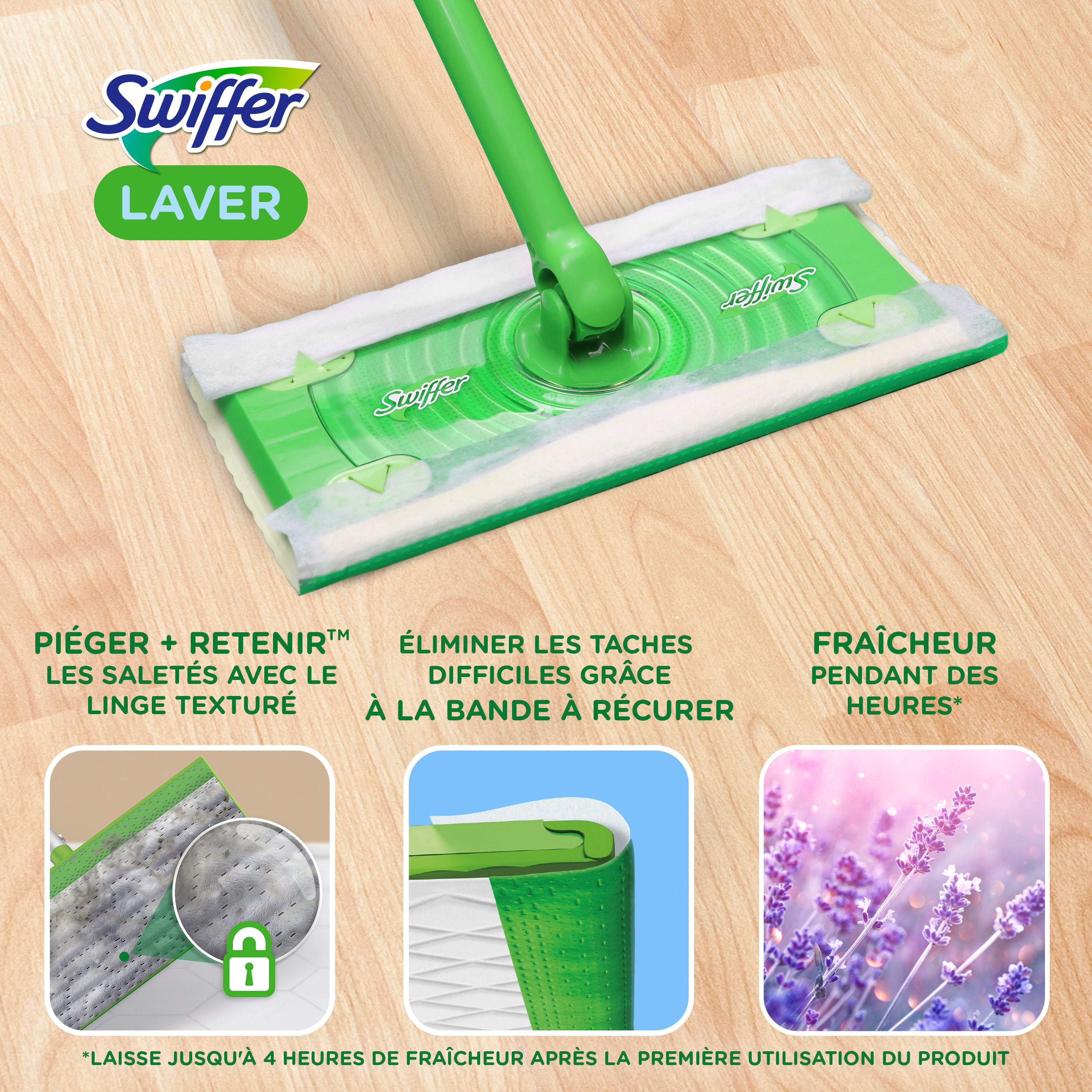 Swiffer Balai + Vadrouille, Linges Humides de Recharge, Nettoyant pour Planchers, Linges de Nettoyage, Lavande, 24 Unités