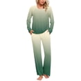 thumbnail image 3 of Sentmoon 2 Pcs Robe de Nuit Col Rond Tenue d'Intérieur Décontractée Respirante Couleur Dégradée Ensembles de Pyjamas pour Femmes avec Poches Douce et Confortable pour Fins de Semaine Relax Vert P, 3 of 7