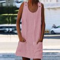 thumbnail image 2 of Penkiiy Robe Courte Sans Manches à Rayures Imprimées à Boutons avec Bretelles pour Femme, Poches, Mini Tunique, Robe Débardeur avec Double Poche 2TG Rouge, 2 of 6