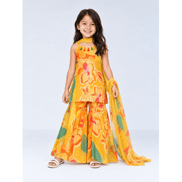 DWEEP SARA Ensemble de Sharara Jaune à Imprimé Floral Festif pour Filles – 6M-1(16)