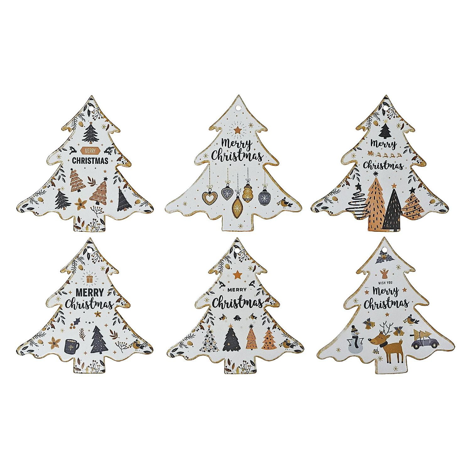 Christmas Ceramic Tree Forme Trivet Merry Christmas - Ensemble De 6