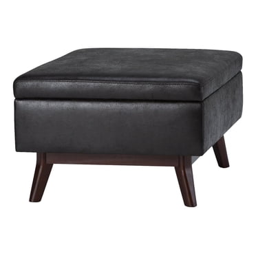 Simpli Home Owen - Ottoman - Rectangulaire - Cuir Synthétique - Noir Vieilli