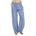thumbnail image 1 of DPTALR Women Casual Solid Cotton Linen Drawstring Elastic Waist Long Wide Leg Pants, 1 of 6