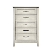 Farmhouse 5 Drawer Dresser, Wooden Chest of Drawers, Rustic Tall Dresser with Wide Metal Handles for Bedroom, Storage Organizer for Entryway, Hallway and Living Room, Retro Yellow