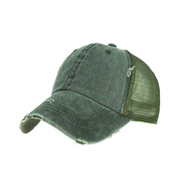 Decodeary Lavé Coton Maille Denim Casquette de Baseball Unisexe Respirant Maille Réglable Casquettes Vert 1Set