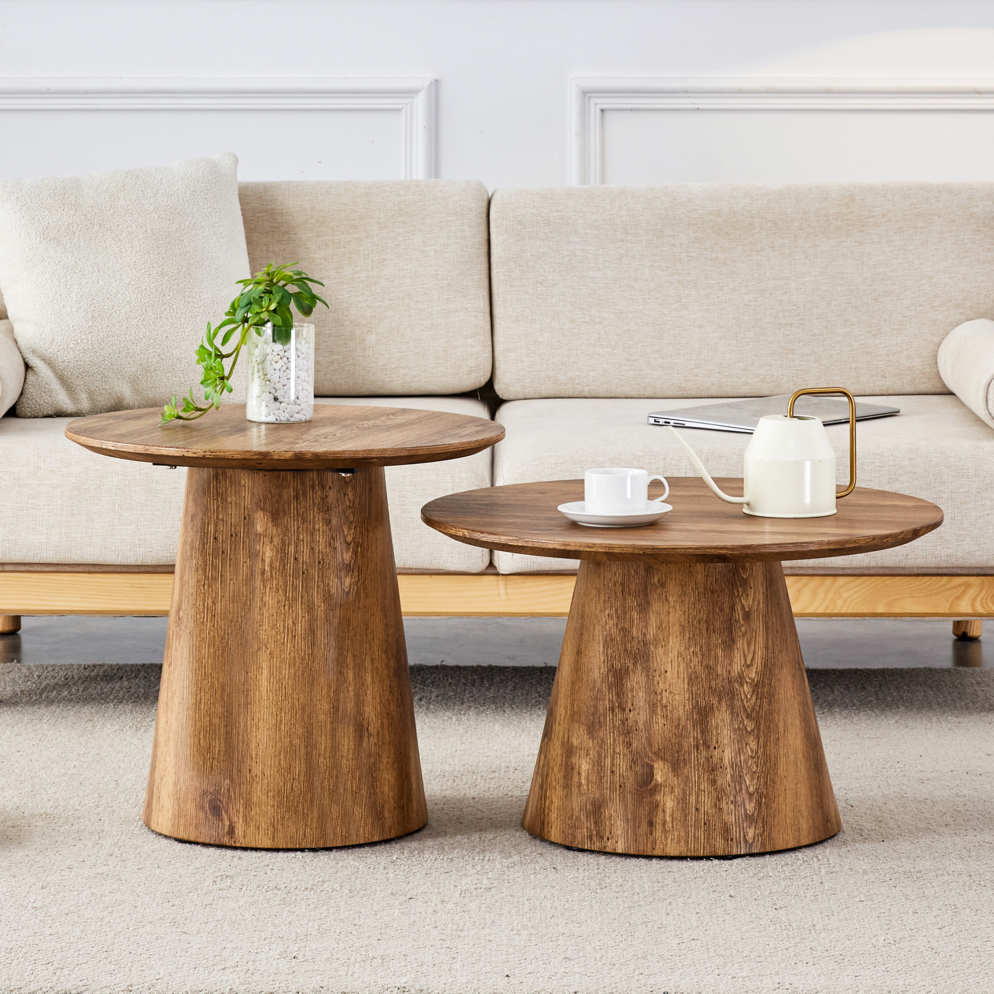 Noble House 23.6" Round Coffee Table,Minimalist Design,Wood