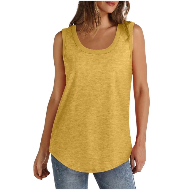 Timegard Camisoles pour Femmes Été Col Rond Sans Manches Blouse Confortable Tunique Décontractée à Porter avec des Leggings