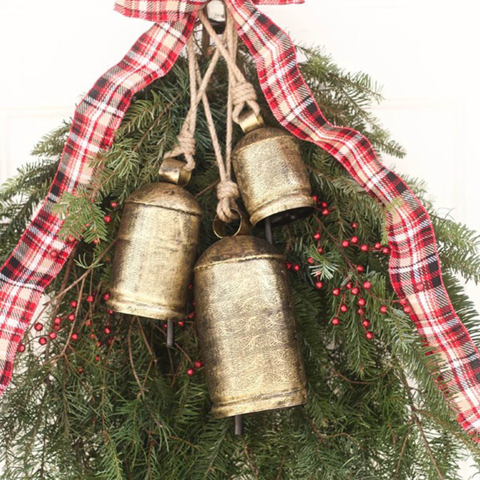 Christmas Metal Decorative Cow Bells, Set of 3 Vintage Style Rustic ...