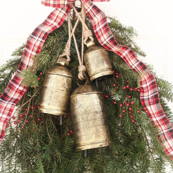 Meitianfacai Ensemble de 3 Cloches de Noël en Laiton Vache Style Shabby Métal Suspendues Grandes Cloches Vache Déco (Sans Ruban)