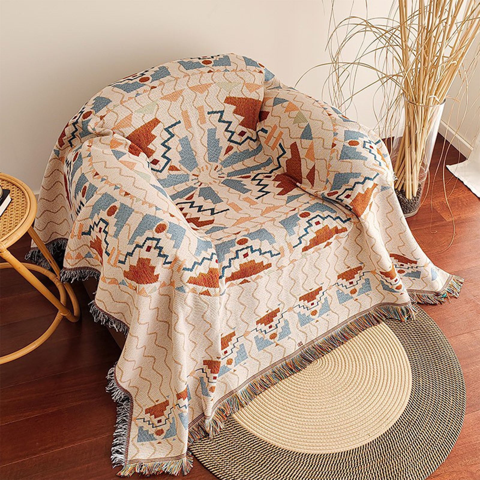 Serviette de Canapé Super Douce Multicolore Style Boho Couverture Nappe Respirante Housse de Fauteuil Inclinable Housse de Canapé Motif Géométrique Léger