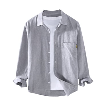 Ketyyh-chn99 Chemise en Tricot à Boutons pour Homme Décontractée Mode Col à Revers Uni Coton Douce et Confortable Chemise à Manches Longues pour Homme Gris,m
