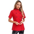 thumbnail image 3 of iefiel Women's Short Sleeve Cross Collar Chef Coat Double Breasted Chef Jacket Kitchen Restaurant Work Uniform Red S, 3 of 7