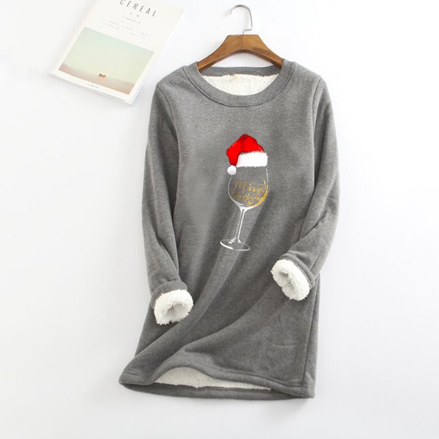 Chandails à Capuchon pour Femmes, Mode Décontractée d'Hiver, Tempérament, sous-Couche Chaude en Peluche, Imprimé de Noël, Manches Longues, Col Rond, Tenues Décontractées pour Femmes en Liquidation