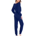 thumbnail image 5 of Ersazi Pyjama Mode Femme Col Rond Manches Longues Ensemble Chandail en Molleton et Pantalon en Liquidation Bleu Foncé L, 5 of 5
