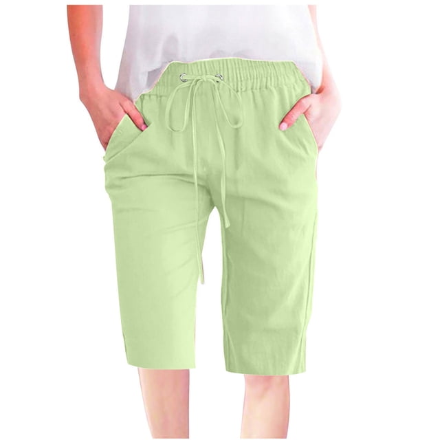 Timegard Womens Plus Size Shorts Elastic Waisted Drawstring Lightweight Casual Knee Length Shorts with Pockets