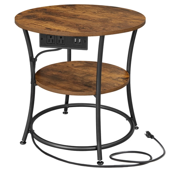 2-Tier Round Side Table, End Table for Living Room, Nightstand for Bedroom, Tan and Black