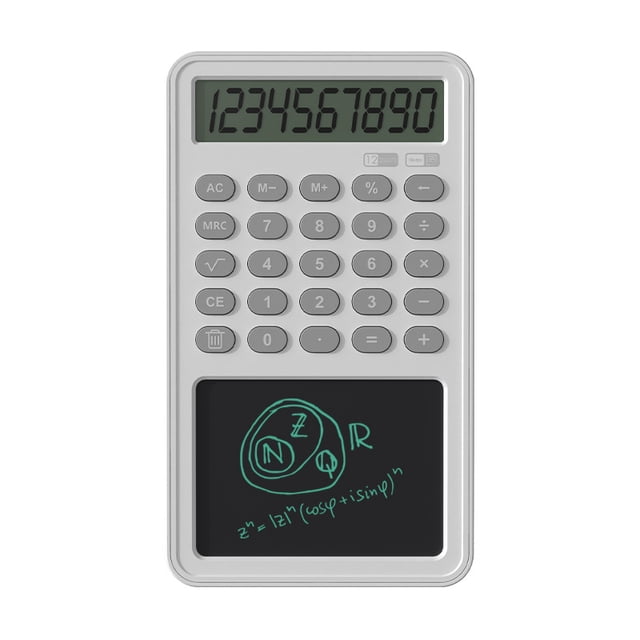 Basic Calculator Notepad with LCD Writing Tablet, Rechargeable 12 Digit Display DrawingMemo PadsPlanning Boards, Hand-held for Daily Office(White)