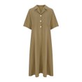 thumbnail image 4 of Pisexur Robes d'Automne pour Femmes 2024 Col Rabattu Manches 1/2 Robe Maxi Mode Élégante Couleur Unie Robes de Retour à la Maison Décontractées Fluides Col en V Boutonnée Robe de Cocktail, 4 of 6