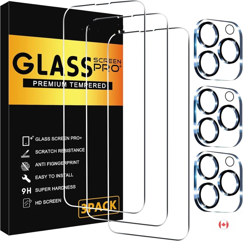 iPhone 15 Pro Max Screen Protector [3-Pack] + Camera Lens Protector - Case Friendly, Tempered Glass, Easy Install