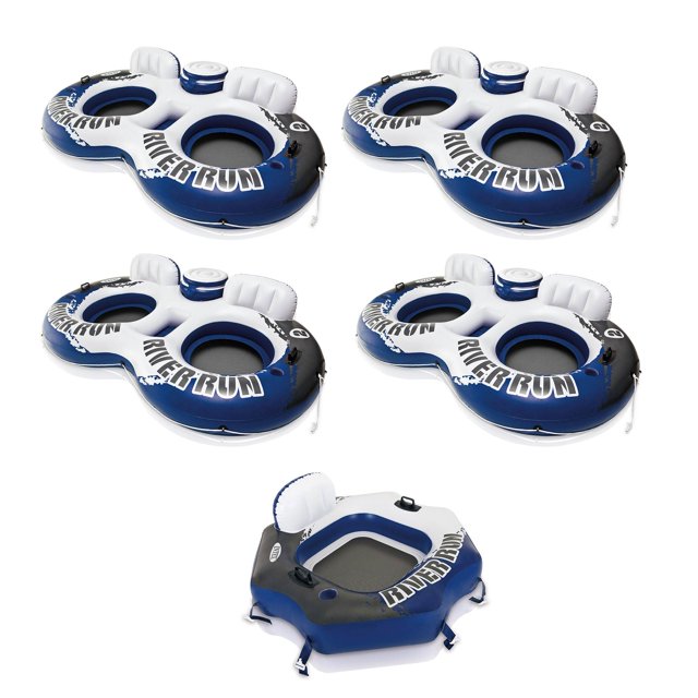 Intex Flotteur de Piscine Gonflable River Run II avec Refroidisseur (4 Pack) et Tube Flottant