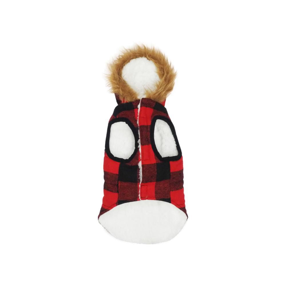 Holiday Time Vêtements pour chiens: Veste à capuche pour l'automne et l'hiver, tissu écossais rouge et noir, taille XS-XL