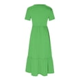 thumbnail image 3 of Weiqiqre Robes de Cocktail pour Femmes, Robe d'Été Décontractée à Manches Courtes et Col Ras du Cou pour Femmes, Robe Longue Fluide à Étages de Plage avec Poches, 3 of 5