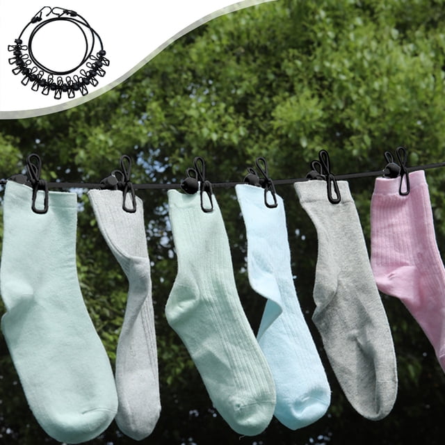 Retractable Windproof Clothesline with 12 Clips | 70.87 Inch Portable Travel Drying Line | Stainless Steel Hooks for Indoor Outdoor Use | Camping Laundry Solution with Clothespins