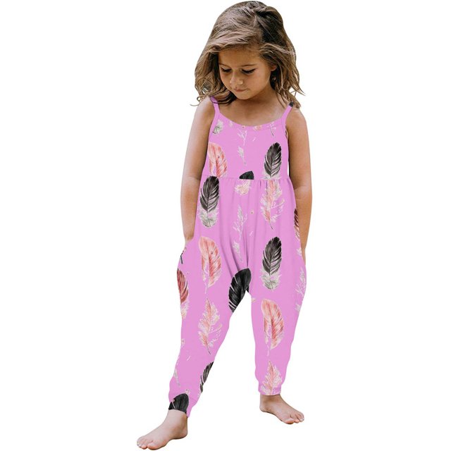 Offres pour Bébés! Combinaisons Sans Manches pour Filles, Combinaison Graphique Décontractée à Col Rond pour Enfants, Combinaison Imprimée Mignonne pour Filles, Combinaison une Pièce, Tenues d'Été à Bretelles Amples