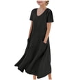 thumbnail image 1 of Tranfacy Robe d'Été pour Filles, Robe Maxi pour Jeunes Filles, Robe à Manches Courtes pour Fille, Robe de Princesse à la Mode et Mignonne, Robe Respirante Douce et Confortable, 1 of 4