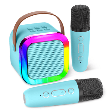 Portable Bluetooth 5.0 Karaoke Machine with 2 Wireless Microphones, 6W Mini Speaker for Home KTV, Outdoor Singing - 8-10H Playtime, 1200mAh Battery, Support MP3/WMA/WAV, 3.5mm Headphone Jack,
