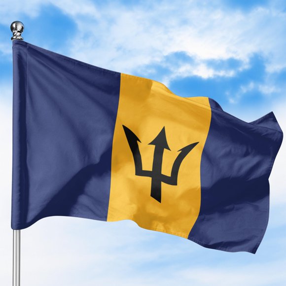 Barbados Outdoor Flag (2x3ft) by DreamController - Durable, Fade-Resistant Polyester, Double-Stitched, Brass Grommets - HD Printed Caribbean Flag - Made in USA
