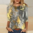thumbnail image 2 of HKEJIAOI T-Shirts à Manches 3/4 pour Femmes à Imprimé Floral, Col Rond, Coupe Ample, T-Shirts Décontractés Mode, Chandails à Enfiler, Gris-C L, 2 of 5