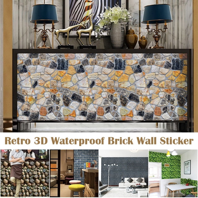 CAROOTU 3D Self Adhesive Wallpapers Waterproof Brick Pattern Wallpapers Removable Wall Paper for Home Restaurant Coffee Shop