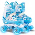 thumbnail image 1 of Gymax Patins à Roulettes pour Enfants 4 Tailles Réglables Patins Quad avec Roues Lumineuses pour 3 à 9 Ans Bleu Marine, 1 of 9