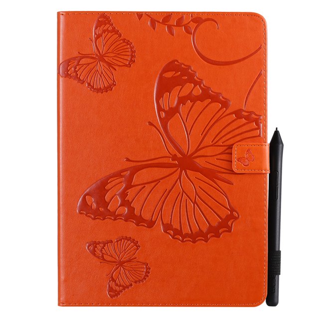 Étui pour iPad 10.2 Pouces 9e 8e 7e Génération, Folio Ajusté en Cuir PU Papillon en Relief Support Intelligent Couverture Auto Réveil/sommeil Protection Antichoc Dos TPU, Orange