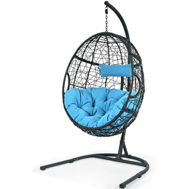 Gymax Chaise Hamac Suspendue Chaise Balançoire en Forme d'Oeuf avec Coussin Bleu Support d'Oreiller
