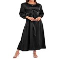 thumbnail image 2 of Femmes Automne Midi Robe à Manches Longues Noeud devant Robe en Satin, 2 of 9