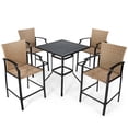 thumbnail image 3 of Costway 5PCS Outdoor Bistro Set Rattan Bar Stool Table Set with Cushions Steel Frame, 3 of 9