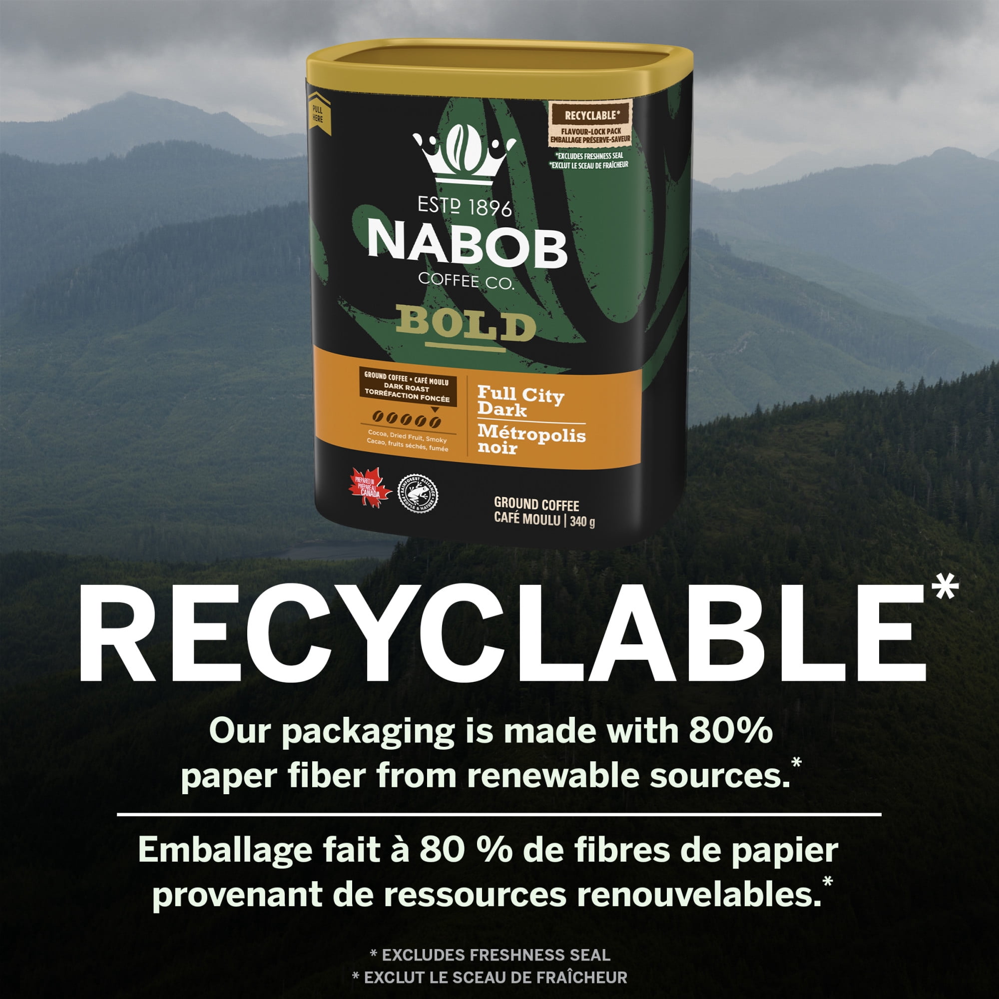 Nabob Dark Bold Roast Full City Dark Ground Coffee, 340g Canister
