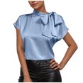 thumbnail image 1 of Pisexur Hauts pour Femmes Blouses pour Femmes Mode Décontractée Chic Été Couleur Unie Col Rond Manches Courtes Chemises Haut Blouse, Hauts pour Femmes Tendance Bleu,G, 1 of 8