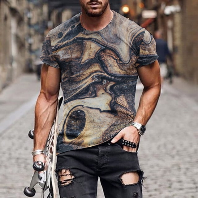 LSLJS Mens T Shirt Crew Neck Stylish 3D Marble Print T Shirts Short Sleeve Graphic T-Shirts Tops Tees
