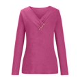 thumbnail image 4 of Besolor Womens Spring Fall Tunic Tops Trendy V Neck Button Long Sleeve T-Shirt Casual Solid Color Ladies Going out Blouse, 4 of 7