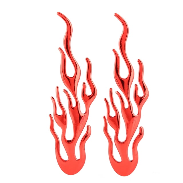 Motorcycle decals with a flame design in a vibrant red color, made from durable PVC material. These ultra-adhesive oil stickers are easy to paste and remove, designed to protect against wear and tear while enhancing the appearance of motorcycles or cars. Sold as a universal pair suitable for various vehicles.