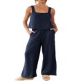 thumbnail image 1 of Women‘s 2 Piece Outfits Square Neck Cotton Tank Crop Top Wide Leg Pants Matching Lounge Set Tracksuit Pockets, 1 of 8