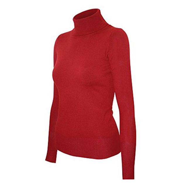 Cielo Women's Solid Basic Stretch Turtleneck Pullover Knit Sweater Red L