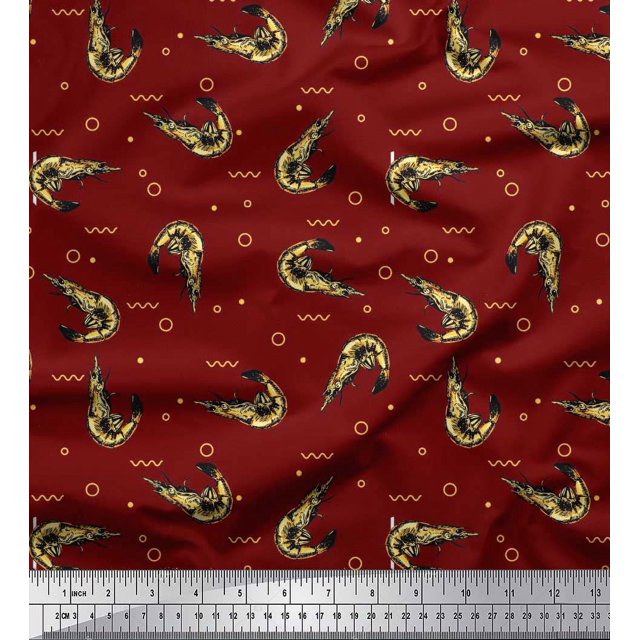 Soimoi Rayon Fabric Circle,Dot & Prawns Ocean Print Fabric by The Yard 56 Inch Wide