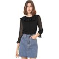 thumbnail image 1 of INSPIRE CHIC Women's Ruffle Neck Polka Dots Sheer Chiffon Blouse, 1 of 6